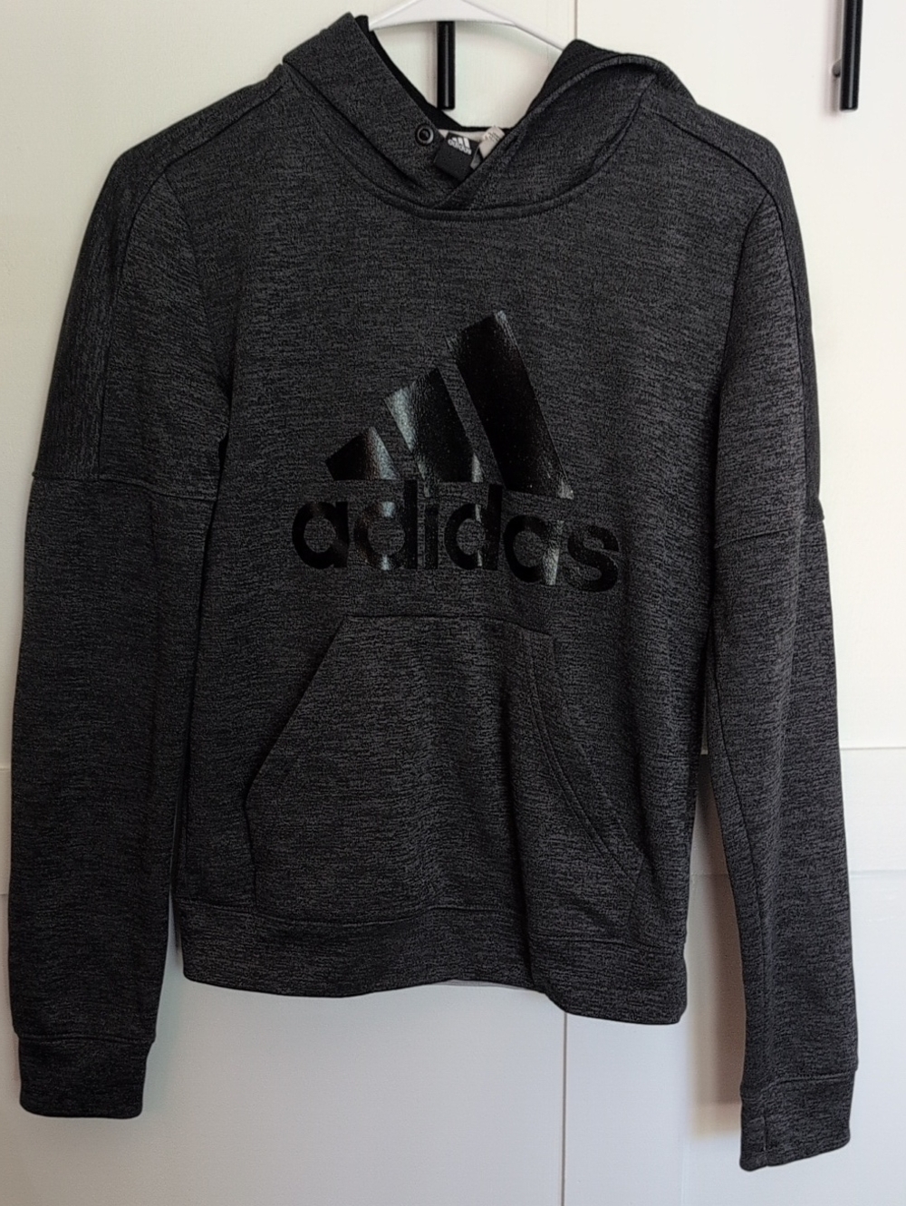 adidas Dark Gray Heather Hoodie with Glossy Logo